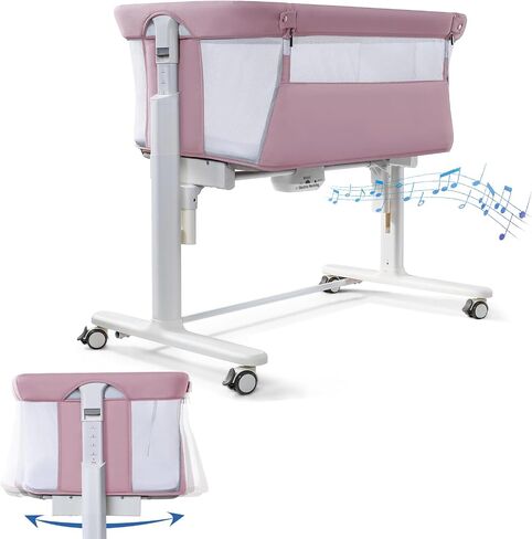 Electric Bassinet for Baby, 3 Speeds Automatic Rocking Bassinets with All mesh, 5 Height Adjustment Bedside Crib for Nweborn, 8 Music, Wheels, Light Grey in Kuwait