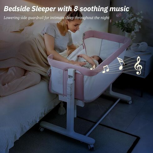 Electric Bassinet for Baby, 3 Speeds Automatic Rocking Bassinets with All mesh, 5 Height Adjustment Bedside Crib for Nweborn, 8 Music, Wheels, Light Grey in Kuwait