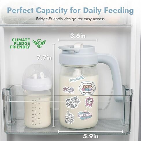 Papablic Glass Breastmilk Pitcher, Formula Mixing Pitcher with Mixing Handle Lid, Wide Mouth Mason Jar Mixer with Flip Locking Spout, Easy to Clean, BPA Free, Blue in Kuwait