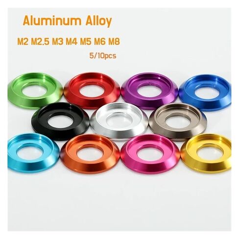 غسالات ، غسالة الألومنيوم ، M2 M2.5 M3 M4 M5 M6 M8 ملونة ألومنيوم سبيكة كوب كوب غسالة آل الحشيات المعدنية لبرغي الرأس المسمار RC أجزاء 5/10pcs (رمادي ، 5pcs-M3) in Kuwait