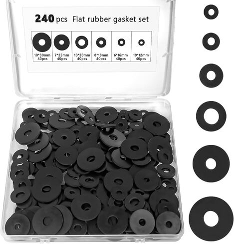 240 Pcs Rubber Washers Assortment Kit, 6 Sizes: 12/16/18/20/25/30 mm, Black Rubber Gasket, Vibration Absorbing, Ideal for Plumbing, Automotive, General Household Use in Saudi Arabia