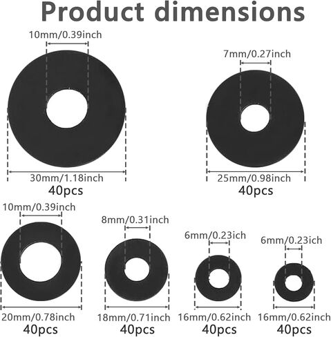 240 Pcs Rubber Washers Assortment Kit, 6 Sizes: 12/16/18/20/25/30 mm, Black Rubber Gasket, Vibration Absorbing, Ideal for Plumbing, Automotive, General Household Use in Saudi Arabia