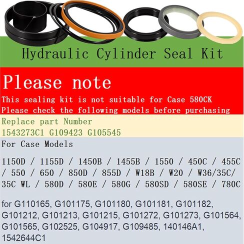 Generic 1543273C1 G109423 G105545 Hydraulic Cylinders Seal Kit (Rod 2" & Bore 4") Fits Case Backhoe Loader, Crawler Dozer/Loader, Wheel Loader Cylinder Models with one-piece rod pistons in Kuwait