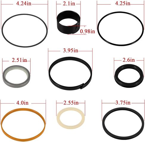 Generic 1543273C1 G109423 G105545 Hydraulic Cylinders Seal Kit (Rod 2" & Bore 4") Fits Case Backhoe Loader, Crawler Dozer/Loader, Wheel Loader Cylinder Models with one-piece rod pistons in Kuwait