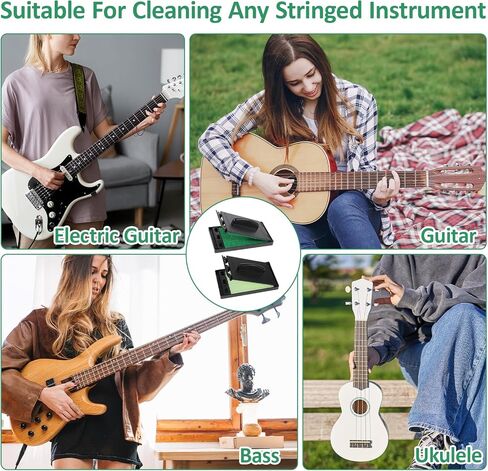 2 PCS Guitar String Cleaner, Green & Yellow String & Fretboard Guitar String Care Kit Premium Fretboard Cloth Guitar Maintenance Accessories for Electric Guitar Violin Bass Ukulele in Saudi Arabia