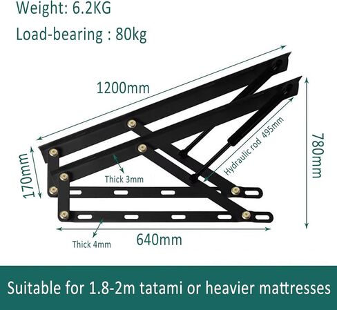 Storage Bed Lift Mechanism,1 Pair Heavy Duty Bed Storage Lift, Cabinet & Furniture Hinges, Bed Lift Support, Folding Lift Up Spring Hinges for Storage Bed Box or Sofa in Saudi Arabia