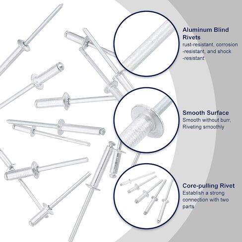 Uxcell 100pcs 3/16 "x1/2" مسامير أعمى من الألومنيوم ، قبضة الألومنيوم وإلغاء الفولاذ ، مسامير مقسمة طويلة للمعادن والأثاث والسيارات والفضة in Saudi Arabia