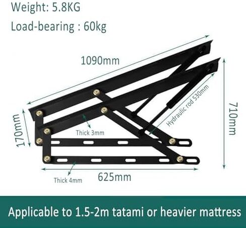 Storage Bed Lift Mechanism,1 Pair Heavy Duty Bed Storage Lift, Cabinet & Furniture Hinges, Bed Lift Support, Folding Lift Up Spring Hinges for Storage Bed Box or Sofa in Saudi Arabia