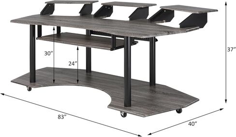 83" Black Oak/Oak Finish Music Recording Studio Desk，Laptop Desk for Bedroom in Saudi Arabia