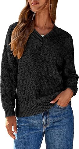 Sidefeel Women's Oversized Sweaters V Neck Long Sleeve Casual 2025 Fall Outfits Winter Clothes Trendy Pullover Tops in Saudi Arabia