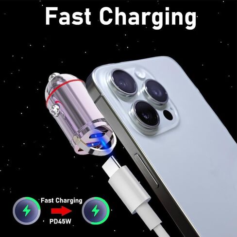 محول شاحن سيارة USB ، شحن سريع PD45W+QC3.0 محول ولاعة السجائر المزدوجة ، محول USB ولاعة سجائر للمنفذ المزدوج لـ iPhone 16 Pro Max 15 Plus 14 Ipad Samsung S25-Black in Kuwait