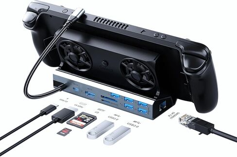 staion staion for steam deck/rog lely/legion go ، 9 in 1 double fan steam deck dock.1000Mbps Ethernet ، 3.0 pd100w charging ، HDMI 2.0 4K@60HZ.3 USB 3.0 و 3 USB 2.0 PORT. فتحة البخار Deck Dock. in Kuwait