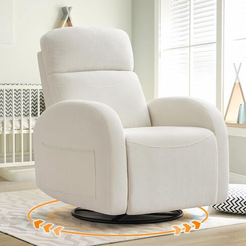 دوار كرسي روكر حضانة ، تشينيل للمرضى الجائر ، يدوي دوار هزاز يلجأ أريكة واحدة مع جيوب مزدوجة لغرفة المعيشة ، أبيض كريم in Kuwait