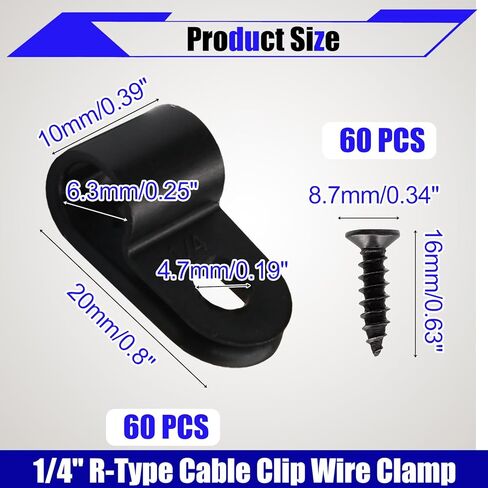 60 Pcs R-Type Cable Clip Wire Clamp, 1/2 Inch Nylon Cable Clamp Rope Light Mounting Clips Wire Fasten with 60 Screws for Wire Management and Cable Management in Kuwait