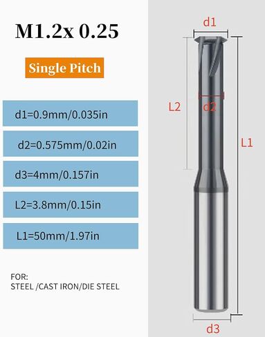 TPI Single Pitch Solid Carbide Thread end Mill AlCrN Coated, 0.47in Cutting Diameter, Necked to Thread 1.18in Deep, 0.39in Shank Diameter, 1.97in Overall Length in Saudi Arabia