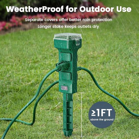 Suraielec Outdoor Power Stake مقاومة للماء ، 6 منافذ متوترة مقاومة للتجول في الشريط ، مخرج سلك تمديد 6 أقدام للساحة ، حديقة ، ضوء عيد الميلاد ، أضواء الفناء ، 1875W/15A ، الأخضر in Kuwait