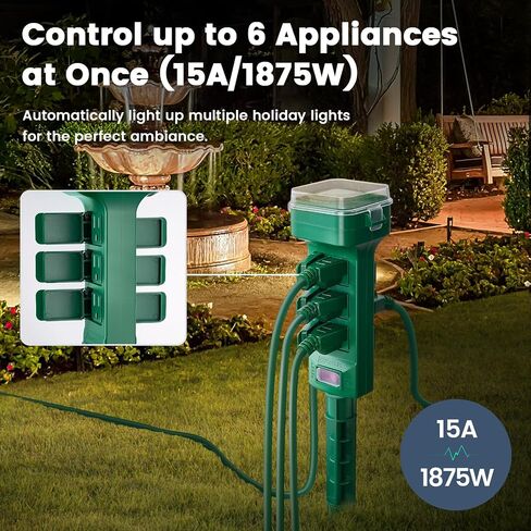 Suraielec Outdoor Power Stake مقاومة للماء ، 6 منافذ متوترة مقاومة للتجول في الشريط ، مخرج سلك تمديد 6 أقدام للساحة ، حديقة ، ضوء عيد الميلاد ، أضواء الفناء ، 1875W/15A ، الأخضر in Kuwait