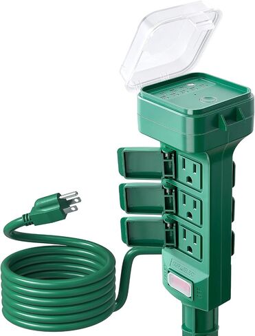 Suraielec Outdoor Power Stake مقاومة للماء ، 6 منافذ متوترة مقاومة للتجول في الشريط ، مخرج سلك تمديد 6 أقدام للساحة ، حديقة ، ضوء عيد الميلاد ، أضواء الفناء ، 1875W/15A ، الأخضر in Kuwait