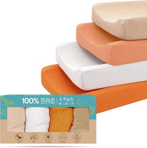 100% Muslin Changing Pad Cover Pack of 2-32x16 Ultra Soft 120GSM Baby Changing Pad Covers for Girls and Boys in Saudi Arabia