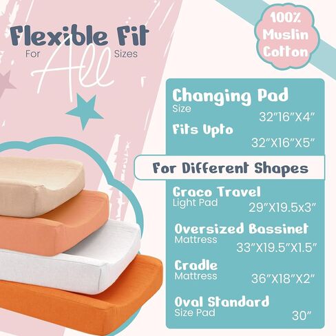 100% Muslin Changing Pad Cover Pack of 2-32x16 Ultra Soft 120GSM Baby Changing Pad Covers for Girls and Boys in Saudi Arabia