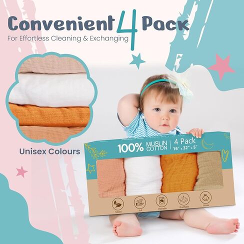100% Muslin Changing Pad Cover Pack of 2-32x16 Ultra Soft 120GSM Baby Changing Pad Covers for Girls and Boys in Saudi Arabia