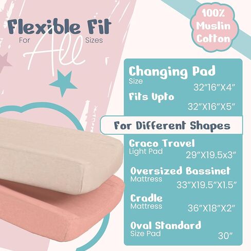 حزمة غطاء وسادة تغيير شاش 100 ٪ من 2-32 × 16 Ultra Soft 120gsm أغطية وسادة تغيير الأطفال للفتيات والفتيان in Kuwait