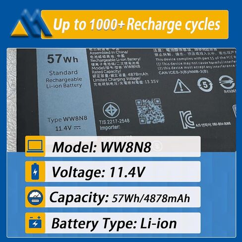 97Wh 9JRV0 Laptop Battery Replacement for Dell Latitude 5521 5531 Precision 3561 3571 3581 3591 Alienware m17 R5 AMD m18 R1 R2 Series 0P3TJ 0R05P0 05RGW 11.4V 8071mAh in Kuwait