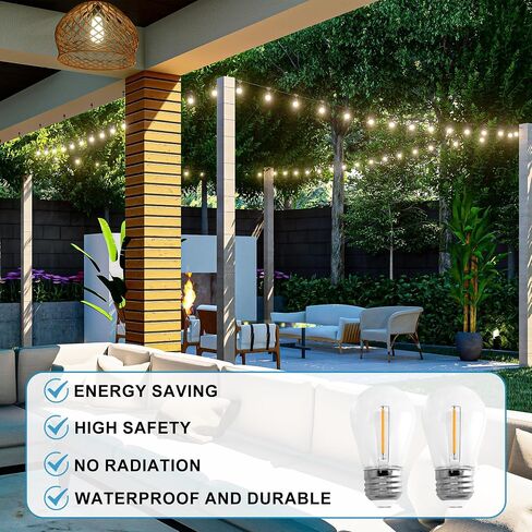 48 pack S14 LED String Light Lights ، مصابيح استبدال داخلية في الهواء الطلق ، مقاوم للماء ، 1W ، 2200K أبيض دافئ مكافئ لـ 10W ، E26 Base Edison LED Light in Saudi Arabia