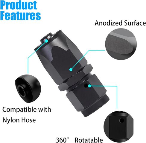 AN6 180 Degree Hose End Fitting Elbow Bend Swivel Connector for Braided Nylon Aluminum Black 2PCS in Saudi Arabia
