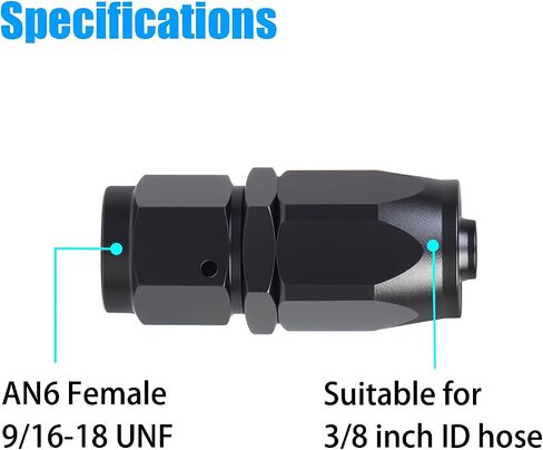 AN6 180 Degree Hose End Fitting Elbow Bend Swivel Connector for Braided Nylon Aluminum Black 2PCS in Saudi Arabia