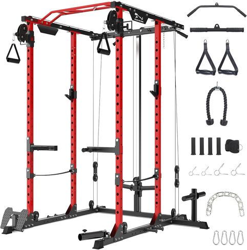 Power Cage, Squat Rack with Cable Crossover System, 2000LBS Power Rack with LAT Pull Down System, Workout Cage with Pulley System for Fitness Home Gym in Saudi Arabia