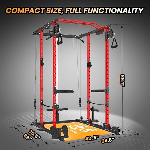 Power Cage, Squat Rack with Cable Crossover System, 2000LBS Power Rack with LAT Pull Down System, Workout Cage with Pulley System for Fitness Home Gym in Saudi Arabia