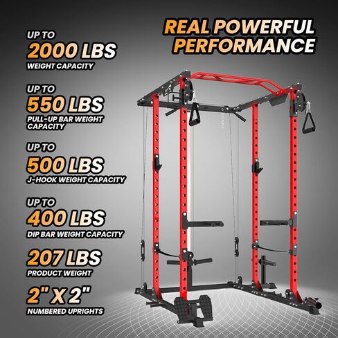 Power Cage, Squat Rack with Cable Crossover System, 2000LBS Power Rack with LAT Pull Down System, Workout Cage with Pulley System for Fitness Home Gym in Saudi Arabia