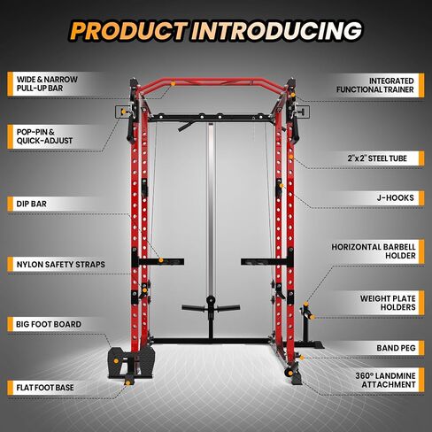 Power Cage, Squat Rack with Cable Crossover System, 2000LBS Power Rack with LAT Pull Down System, Workout Cage with Pulley System for Fitness Home Gym in Saudi Arabia