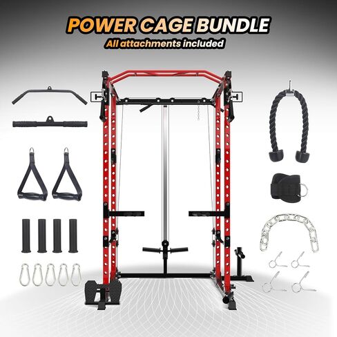 Power Cage, Squat Rack with Cable Crossover System, 2000LBS Power Rack with LAT Pull Down System, Workout Cage with Pulley System for Fitness Home Gym in Saudi Arabia