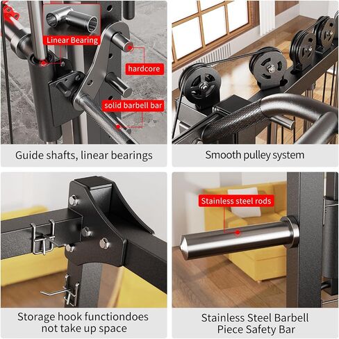 Smith Machine ， قفص قوة القرفصاء متعدد الوظائف مع نظام كروس الكابل ، مع مقعد الوزن الاختياري ، مجموعة الوزن الأولمبية للحديد ، لصالة الألعاب الرياضية المنزلية in Kuwait