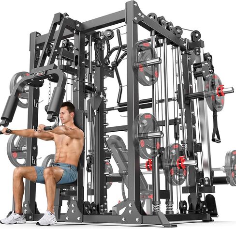 Smith Machine，Multi-Function Squat Rack Power Cage with Cable Crossover System,with Optional Weight Bench, Olympic Barbell Weight Set, for Home Gym in Kuwait