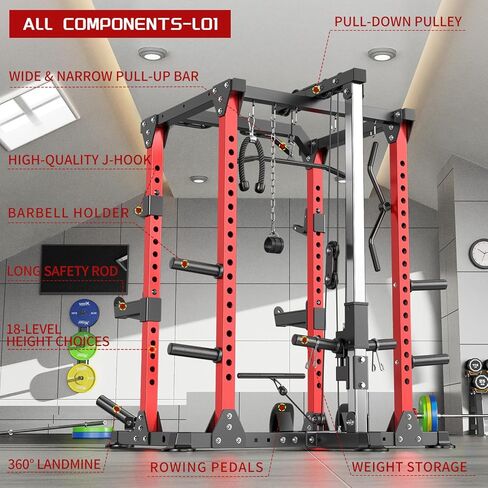 Power Cage Multi-Function Power Rack with Cable Crossover System,1800 LBS Capacity Squat Rack with Weight Bench,for Home Gym in Kuwait