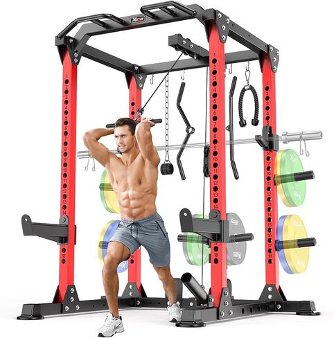 Power Cage Multi-Function Power Rack with Cable Crossover System,1800 LBS Capacity Squat Rack with Weight Bench,for Home Gym in Kuwait