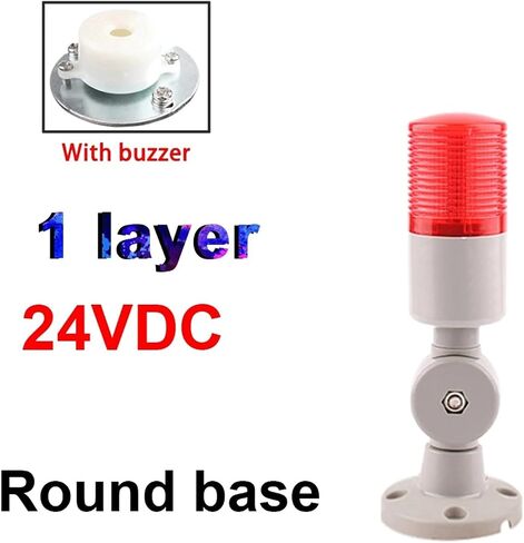 1 Layer 45mm 24v 220v Steady Flash Light LED Signal Tower Light Multi-Layers Stack Alarm Lights Warning for Industrial Machine(24V DC-Round Base-Buzzer) in Saudi Arabia