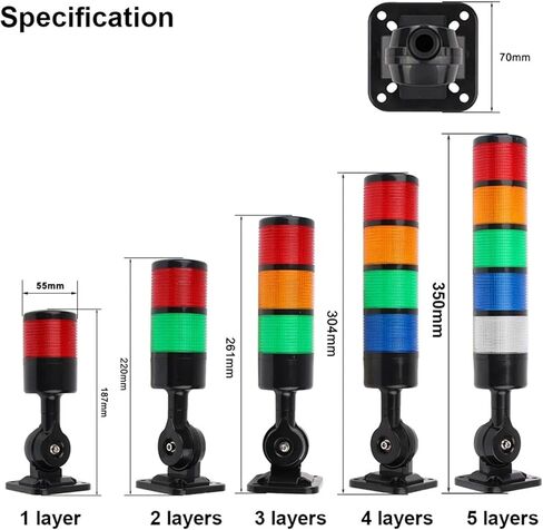55mm Diameter 24v DC 220v Steady Light LED Signal Tower Light Multi-Layers Stack Alarm Lights Warning for Industrial Machine(3-S YY,110-220) in Saudi Arabia