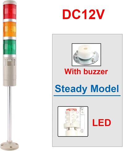 DC 12V 24V 110V 220V البرج الصناعي تحذير إشارة مؤشر LED مصباح LED ضوء فلاش مع الجرس (ضوء ثابت 12 فولت) in Kuwait