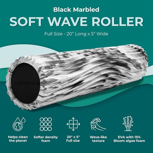 Oceanfoam Soft Tidal Roller (Black Marbled) - Low Density Foam Roller for Physical Therapy, Back Pain, Excercise & Stretching - Wave Textured - Yoga, Athletics, & Wellness - Full Size, 20" x 5" in Saudi Arabia