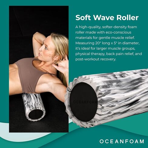 Oceanfoam Soft Tidal Roller (Black Marbled) - Low Density Foam Roller for Physical Therapy, Back Pain, Excercise & Stretching - Wave Textured - Yoga, Athletics, & Wellness - Full Size, 20" x 5" in Saudi Arabia