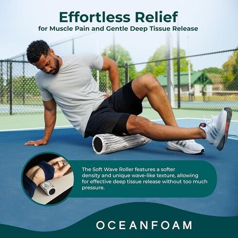 Oceanfoam Soft Tidal Roller (Black Marbled) - Low Density Foam Roller for Physical Therapy, Back Pain, Excercise & Stretching - Wave Textured - Yoga, Athletics, & Wellness - Full Size, 20" x 5" in Saudi Arabia