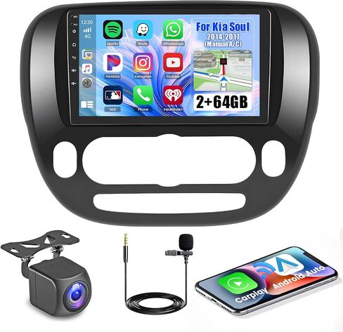 Android 13 Car Stereo for Kia Soul 2014 2015 2016 2017 Wireless Carroid Android Auto ، 2+64GB ، 9 بوصة تعمل بالقطار Radio GPS WiFi SWC AHD Camera in Saudi Arabia