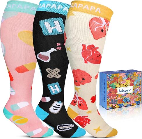 3Pairs Wide Calf Compression Socks for Women - 15-20mmHg with Graduated Support for Nurse Travel Pregnant in Saudi Arabia