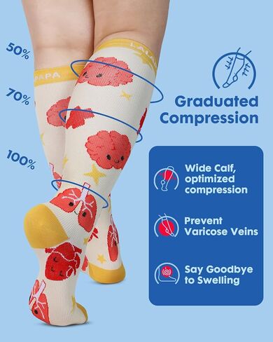3Pairs Wide Calf Compression Socks for Women - 15-20mmHg with Graduated Support for Nurse Travel Pregnant in Saudi Arabia