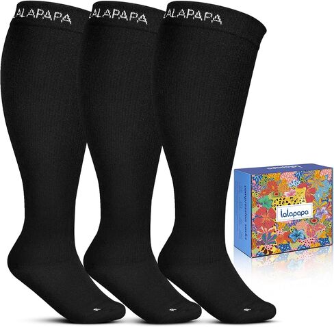 3Pairs Wide Calf Compression Socks for Women - 15-20mmHg with Graduated Support for Nurse Travel Pregnant in Saudi Arabia