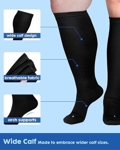 3Pairs Wide Calf Compression Socks for Women - 15-20mmHg with Graduated Support for Nurse Travel Pregnant in Saudi Arabia